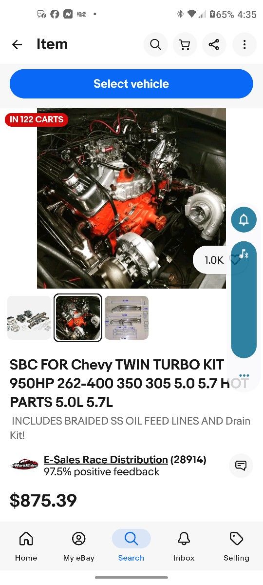 Twin Turbocharger Kit for Small Block Chevy engine 