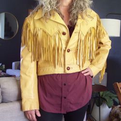 Women's Vintage Genuine Leather Fringe Southwest Jacket.