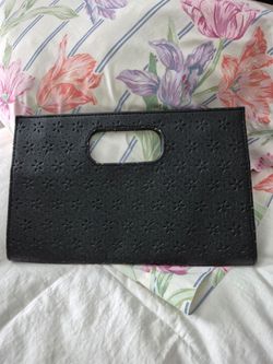 Black Flower Embossed cout  Handle  clutch.