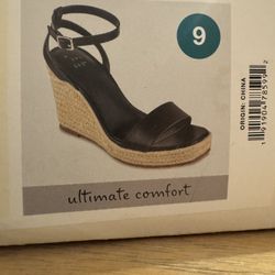 Black With Tan Wedge Heels. New 