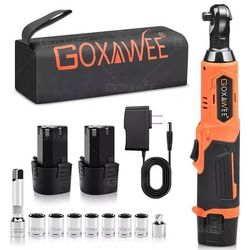 new 12V Electric Wrench Set, GOXAWEE 46N.m High Torque Ratchet, 400 RPM, 3/8"-1/4" Powerful Rotary Tool With 2 Batteries, Variable Speed And 10 Socket