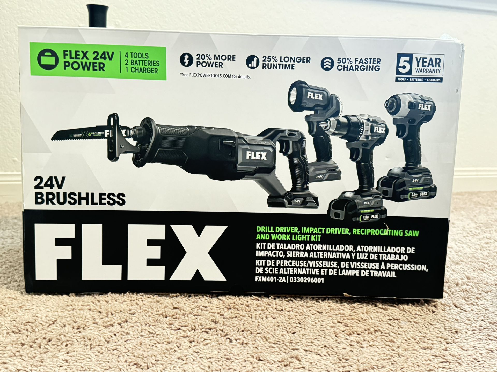 FLEX 4-Tool Brushless Power Tool Combo Kit with Soft Case (2-Batteries  and Charger Included)