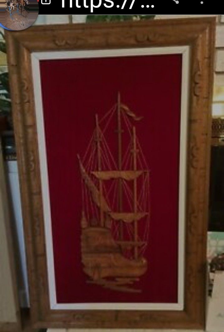 A Orrigional BATICK handcurved Wooden Ship And Curved Frame