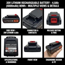 Black and Decker  20V 4.0Ah Replacement Battery Compatible 20V Cordless Power Tools NEW