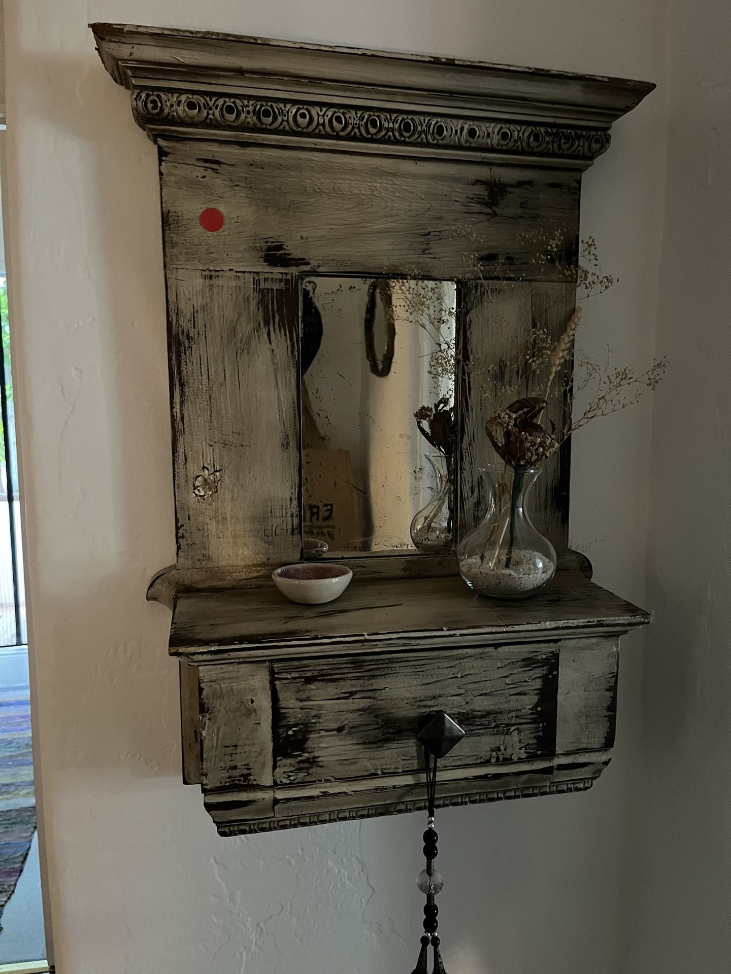 Antique Framed Mirror With Drawer