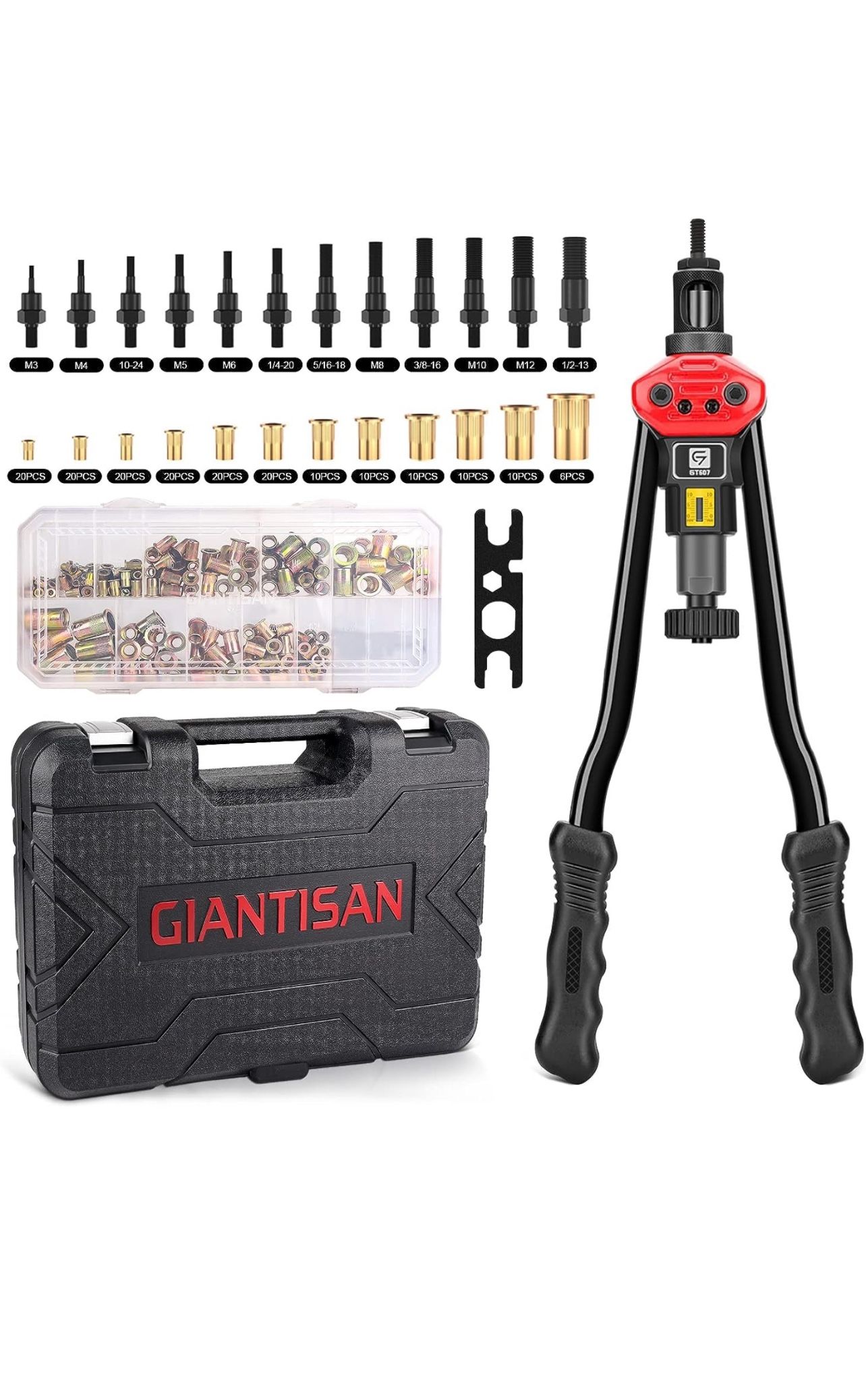 Rivet Nut Tool, GIANTISAN 16-Inch Rivnut Tool Kit with 12 Metric and ...