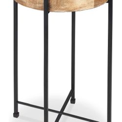 Round Wood & Metal Side Table