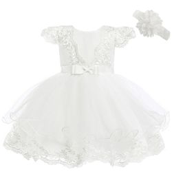 Baby Girls Embroidery Flower Dress Lace Christening Baptism Gown for Baby Girl