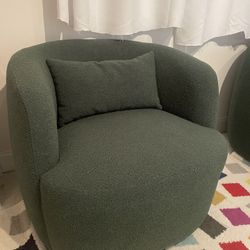 Two Green Bouclé Swivel Chairs