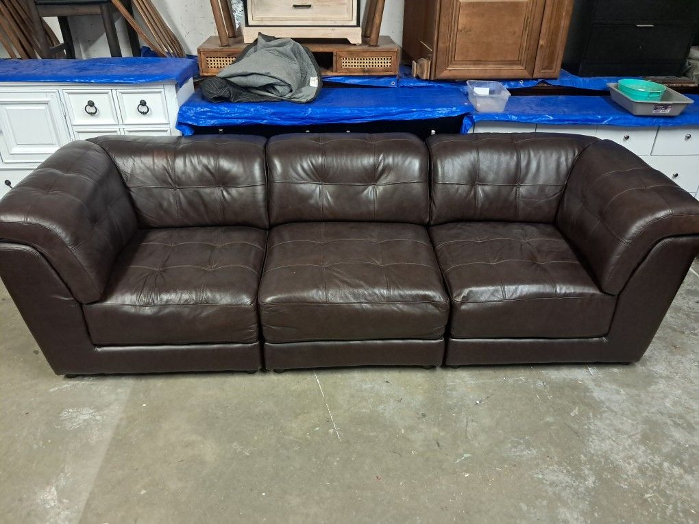 Brown Leather 3 Piece Modular Couch