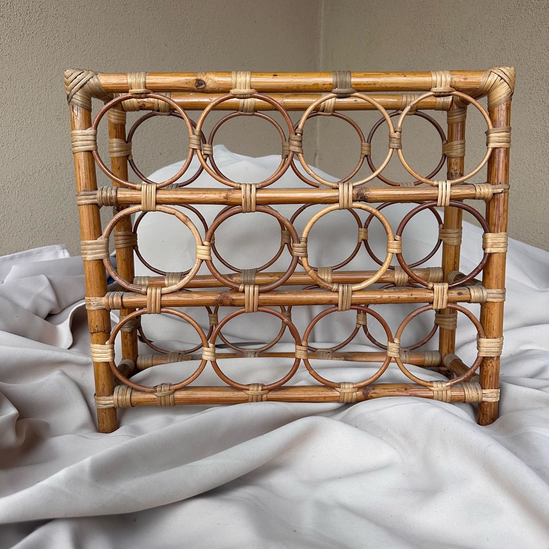 Vintage Rattan bentwood wine rack