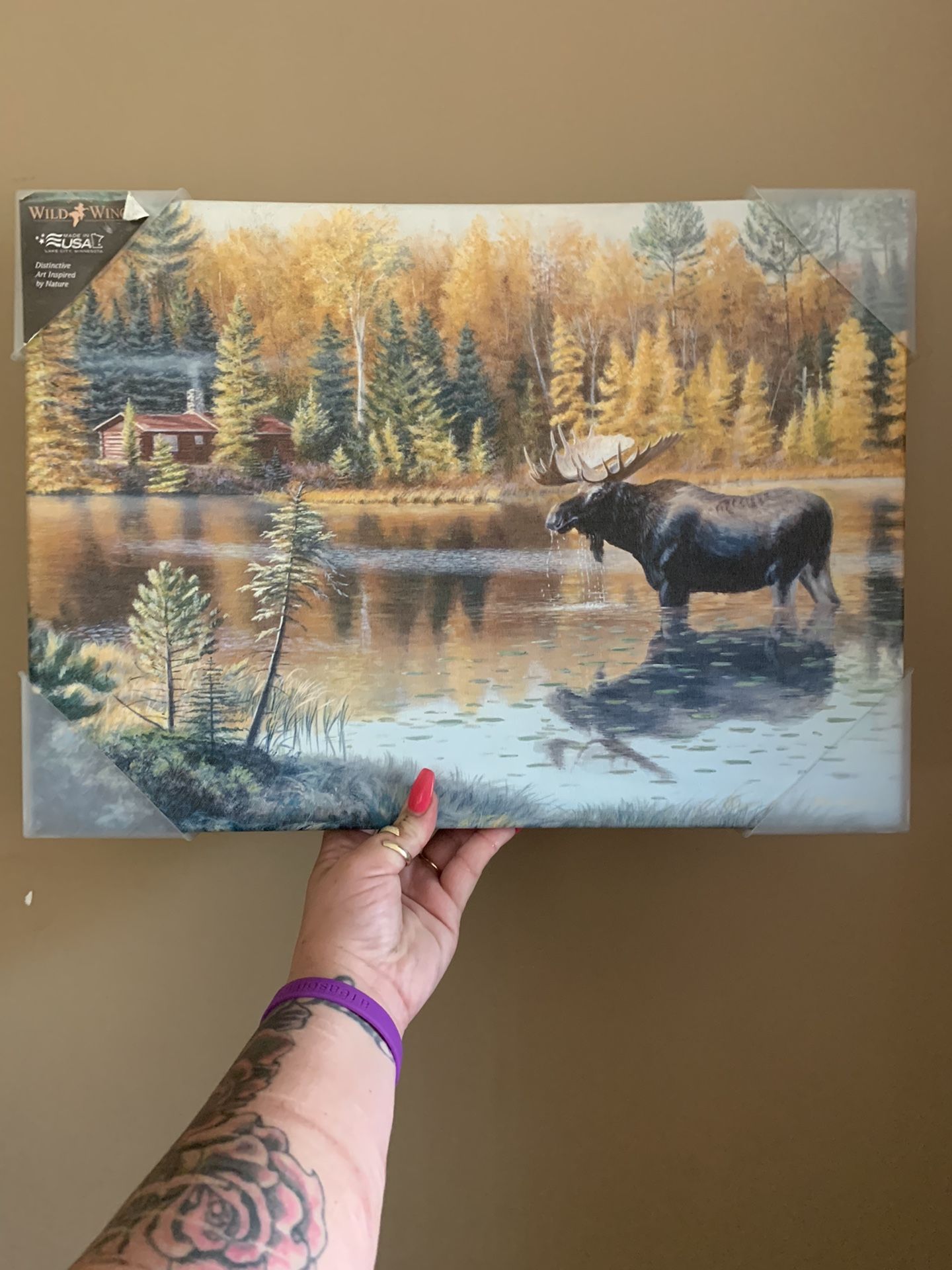 ‘wild Wing’ Canvas Painting Of A Moose With Beautiful Fall Background Brand New!