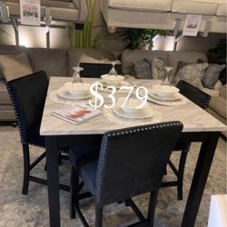 5-pc Counter Height Dining Set With Black Velvet Upholstered Chairs 