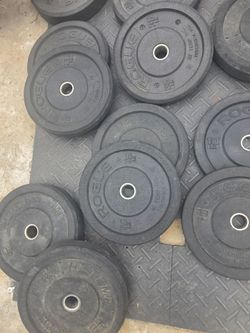 Rogue hi temp bumper plates and echo barbell