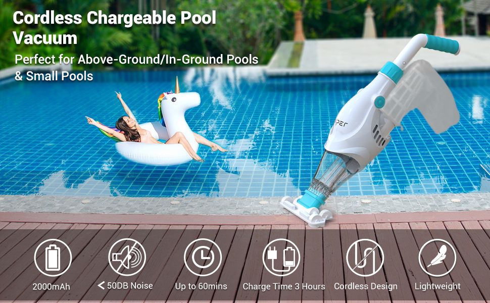 AIPER Handheld Rechargeable Pool Vacuum, Cordless Pool Vacuum Cleaner with Scrub Brush Head, Large Filter Bag, Ideal for Above-Ground/In-Ground Pools,