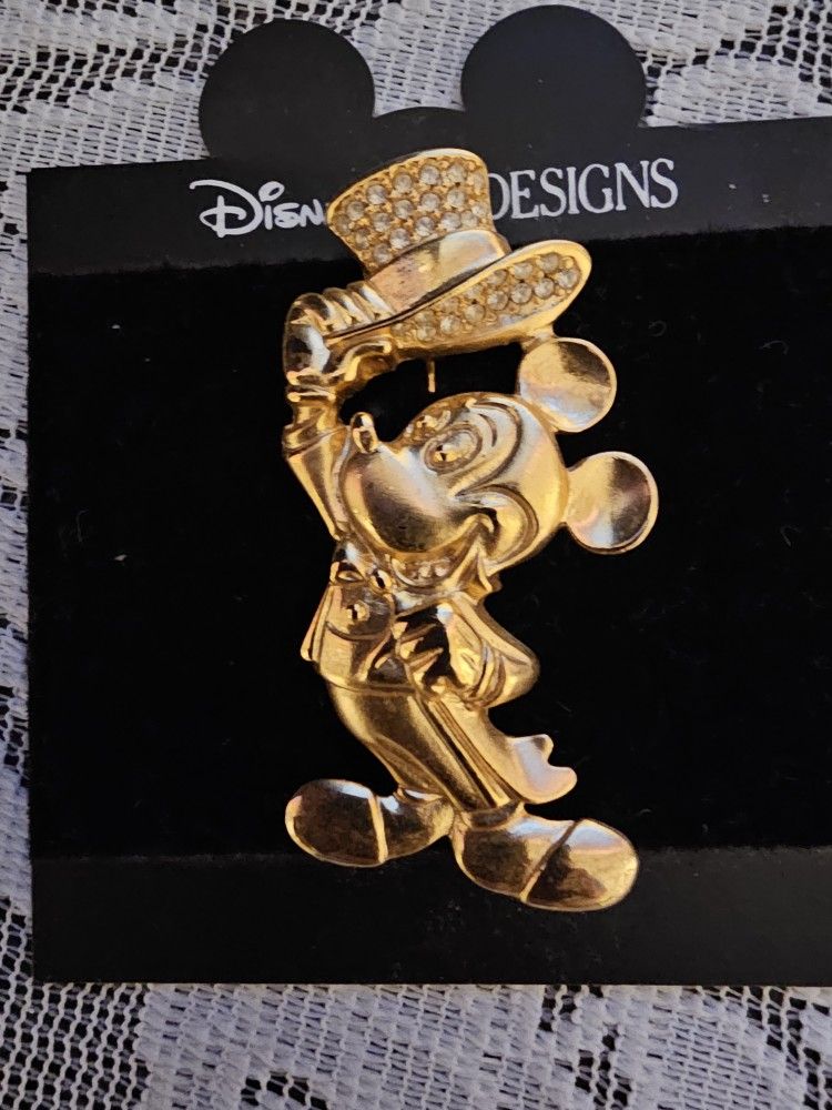 $25.00 - Vtg Walt Disney Mickey Mouse Brooch/Pin, Rhinestones Accents!  Disney Collectible NEW with Tag!