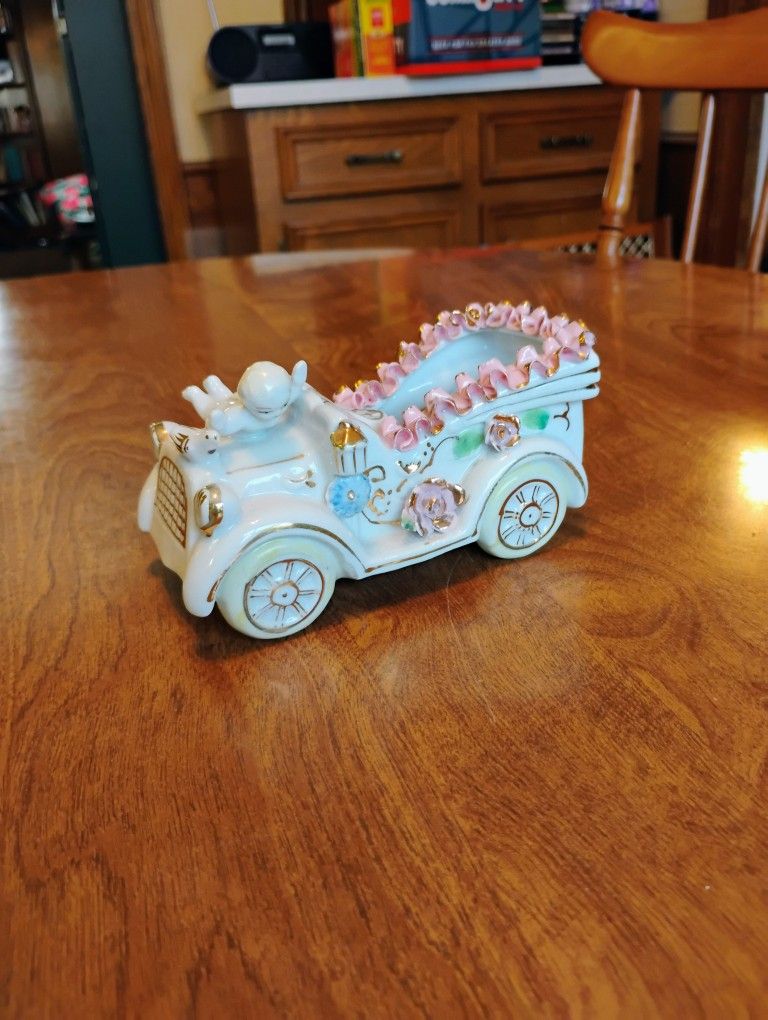 Vintage bone china lace pink, white, and gold accent small ceramic planter