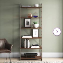 71″ Industrial Metal & Wood 6‑Tier Bookcase / Ladder Shelf – Like New  - EASY pickup