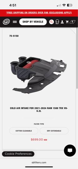 COLD AIR INTAKE FOR 2021-2024 RAM 1500 TRX V8-6.2L