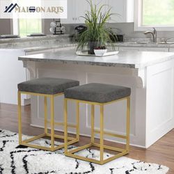 MAISON ARTS Gold Counter Height 24" Bar Stools set of 2 Upholstered