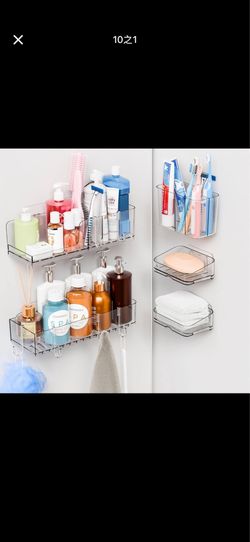 5 Pack Adhesive Shower Racks for Inside Shower,Clear Acrylic Rustproof Shower Caddy