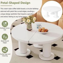 39.4" Irregular Coffee Table,Petal-Shaped MDF Center Table with Sleek Round Edges,Irregular End Table with 3 Sturdy Legs,Easy Assembly,Per