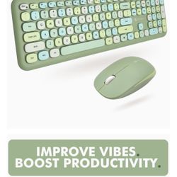 Green teal colorful WIRELESS keyboard & matching mouse BRAND NEW