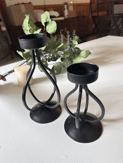 Modern Black Metal Candle Holders Set of 2 – Tall & Short Decorative Candlesticks