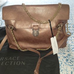 Brand New Original Versace Collection Handbag In Bronze Color