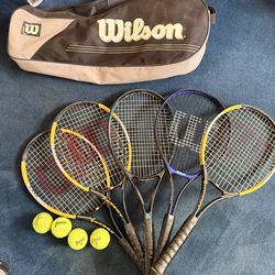 Tennis Starter Set – 5 Rackets (4 Wilson) + Wilson Bag + Balls