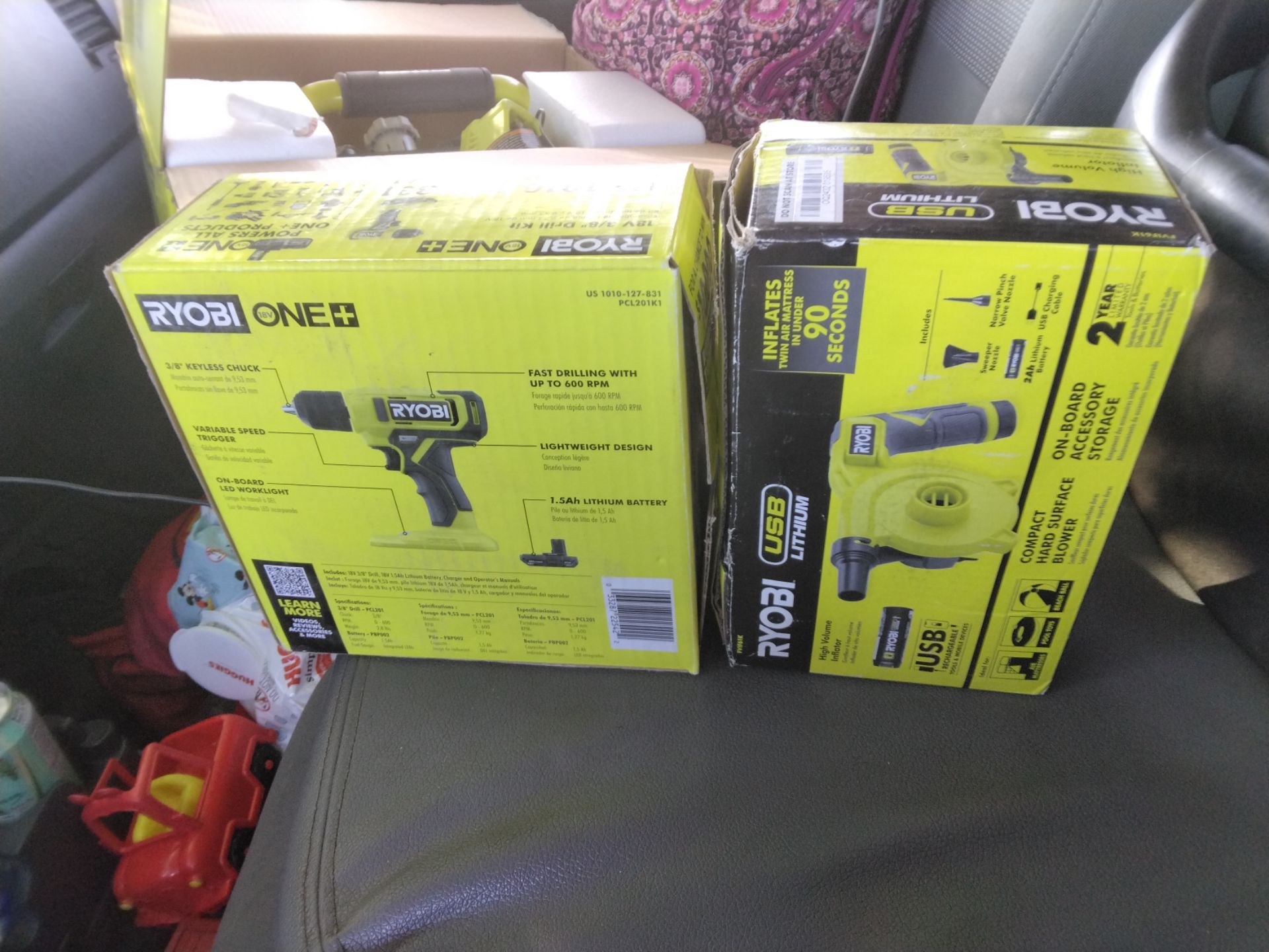 18v Ryobi drill and High volume inflator