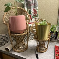 Small Wicker Chairs/Plant Stands (2)