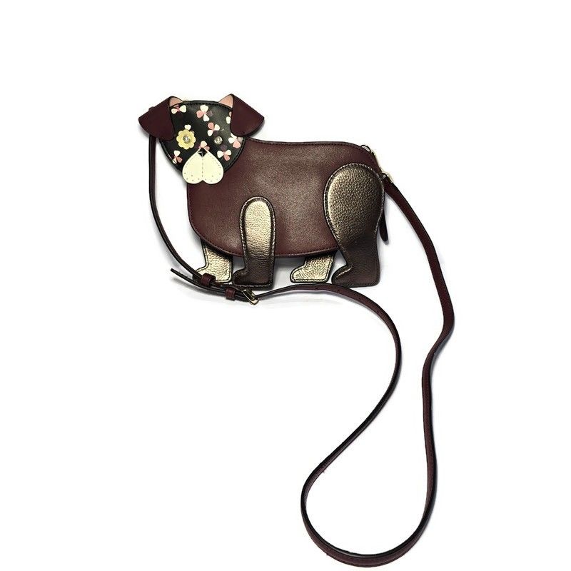 Kate Spade Dog Crossbody Purse, Cherrywood/Oxblood Floral, Pug.