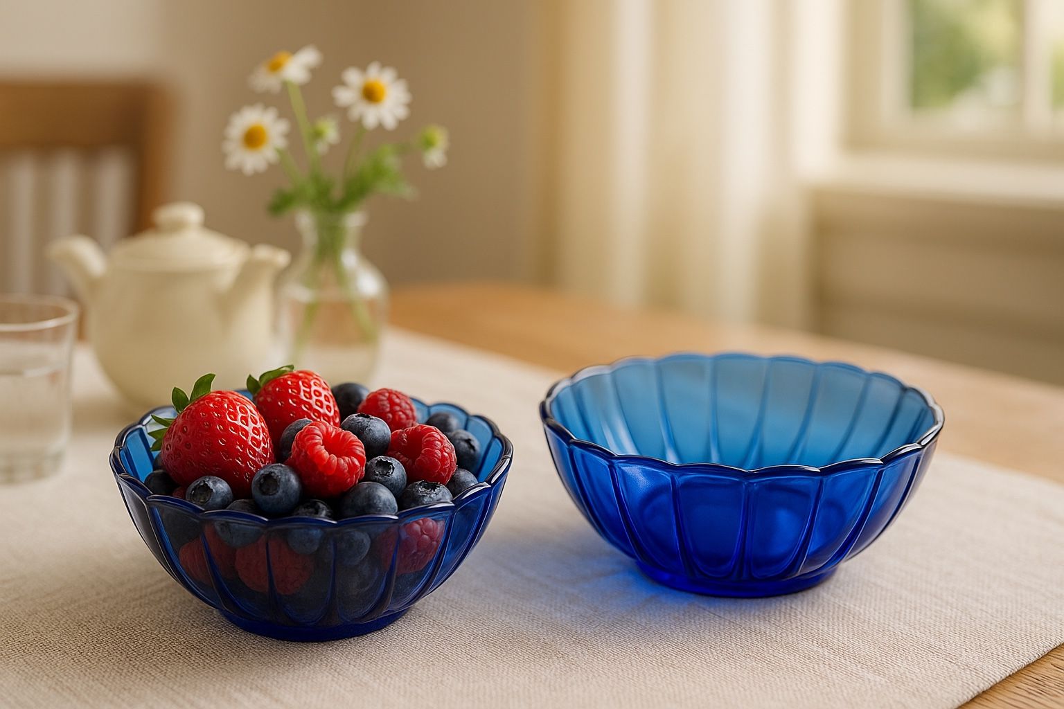 Hazel Atlas 1930s Newport Hairpin Cobalt Blue Berry Bowls Of 2, 5.5x2”