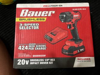 Bauer 20V Brushless 1/4" Hex Impact Driver Kit 2181CR-K2