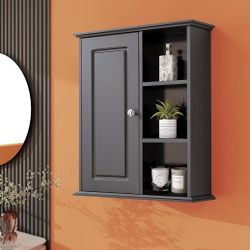 Bathroom Wall Cabinet Over The Toilet Storage Cabinet Wall Mounted Storage Cabinet Wooden Medicine Cabinets for Bathroom Laundry Room Kitchen (Black)