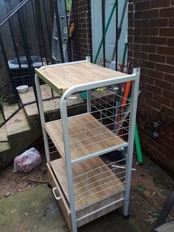 Computer table shelf with wheels and drawer