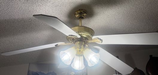 Ceiling Fan Light Kit, 5-Blade, Antique Brass Housing, 52 in Sweep, MDF Blade, 3-Speed