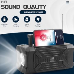 Portable Solar Bluetooth Speaker, Flashlight Fm Radio