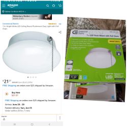 Commercial Electric Spin Light 7 in. White LED Flush Mount with Pull Chain 4000K Bright White 830 Lumens Non-Dimmable