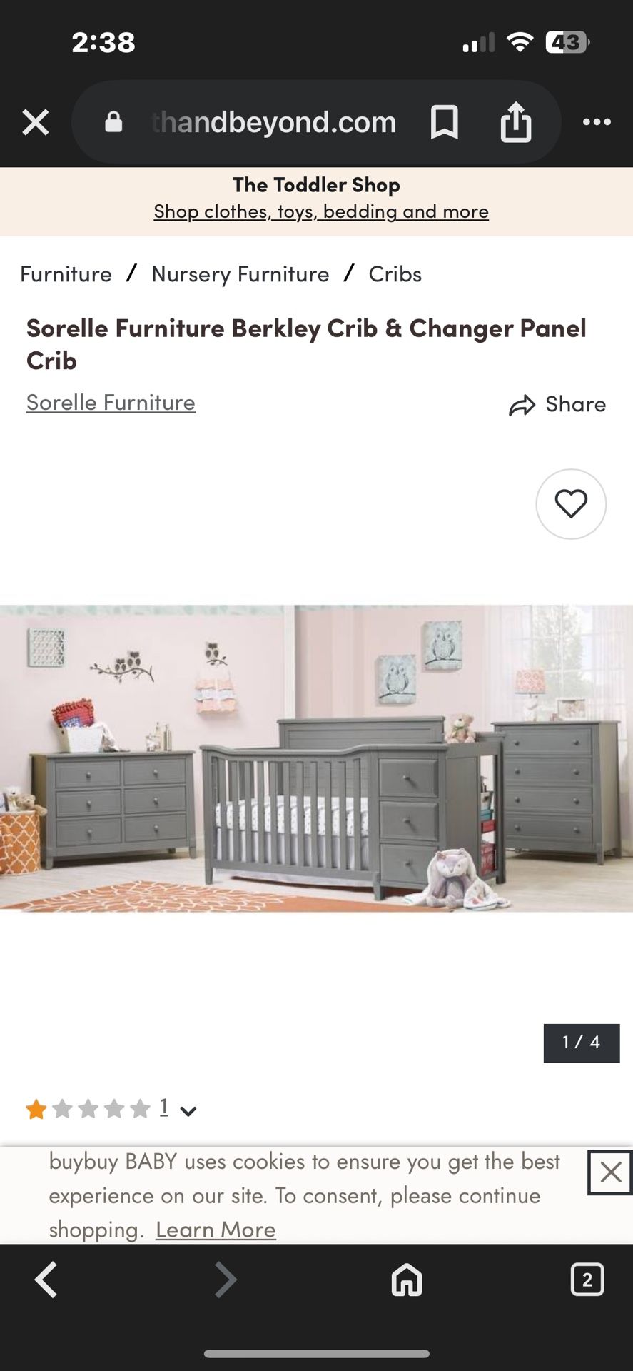 Grey Crib With Changing Table And Drawers