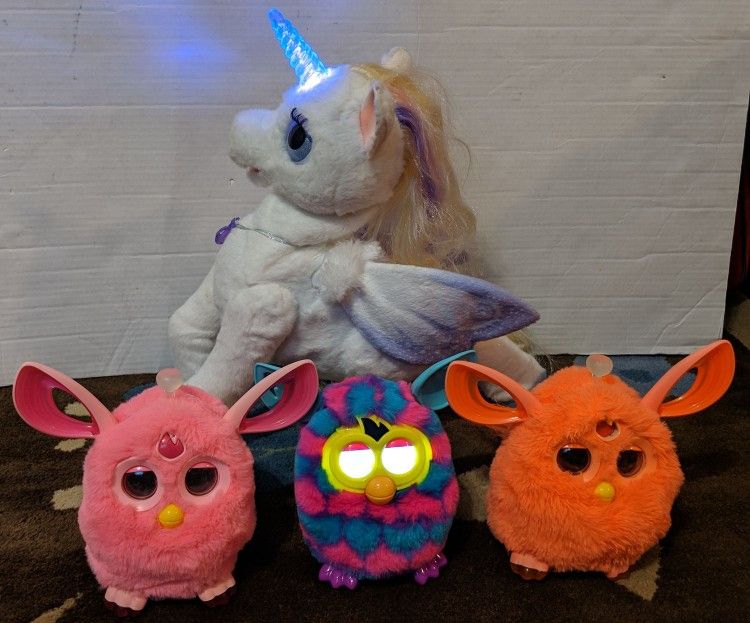 "RARE FURBY BOOM PINK AND BLUE HEARTS HASBRO A6118/A4(contact info removed) FurReal Unicorn lot"