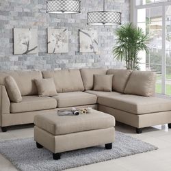 New Beige Sectional Sofa Couch Ottoman 