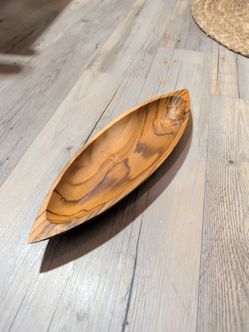 Hand-Carved Wooden Boat-Shaped Bowl