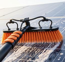 Briliantwerk Solar Panel Cleaning Brush with 20 ft Extension Pole – Water Fed Pole Brush with Soap Dispenser for Solar Panels, Windows & Siding – Heav