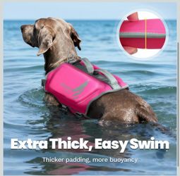 Dog Life Vest High Buoyancy Dog Swim Vest, XL, Pink Life Jacket with Handle & Leash Ring for Boating & Swimming, Sturdy High Visibility for Cat Doggy 