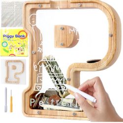 Wooden Letter Personalized Piggy Banks. “P”