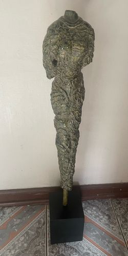 Tall Abstract Brutalist Cast Resin Female Bodice on Stand