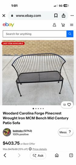 Black Wrought Iron Outdoor Patio Bench