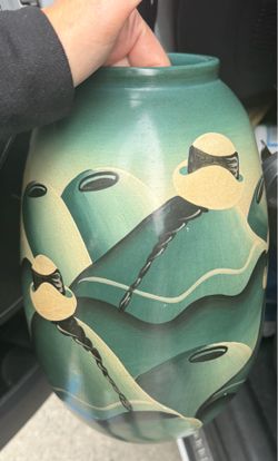Ecuador Folk Art Pottery Vase ~ Signed ~Adalid ~